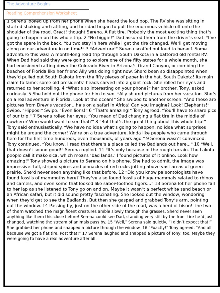 Reading Comprehension Worksheet | PDF