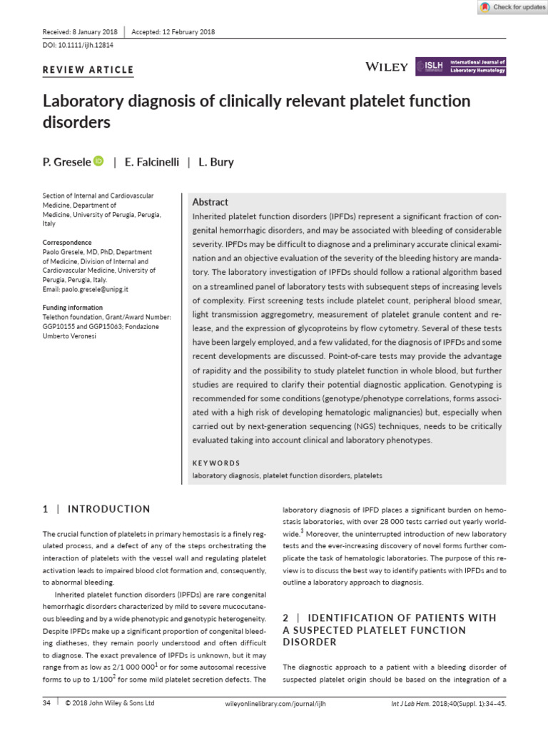 Int J Lab Hematology - 2018 - Gresele - Laboratory Diagnosis of ...