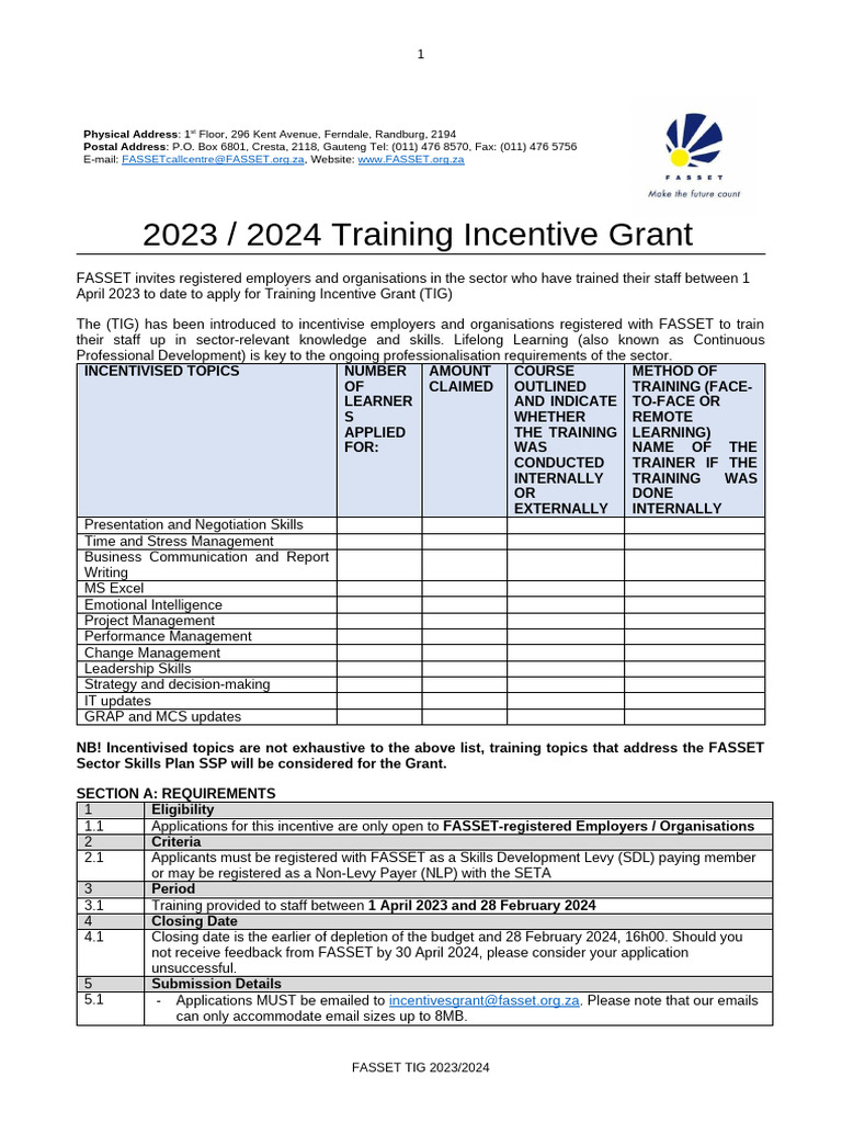 Training Incentive Grant 2023 - 2024 Application Form | PDF | Signature ...