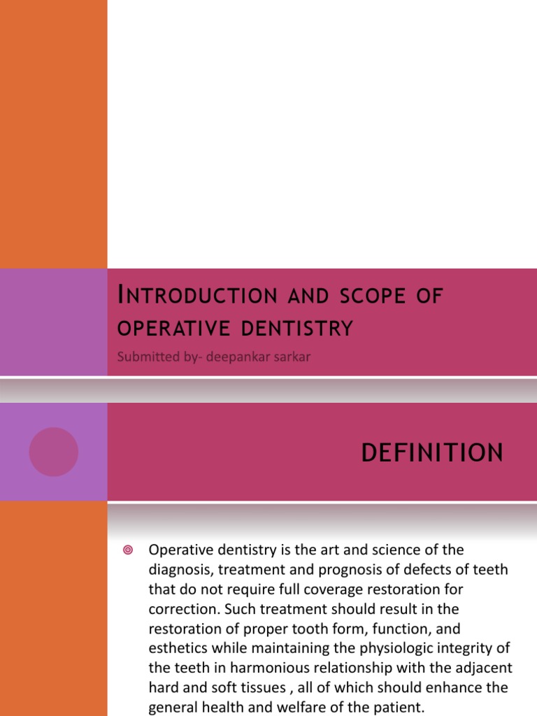 Introduction and Scope of Conservative Dentistry PDF Human Tooth