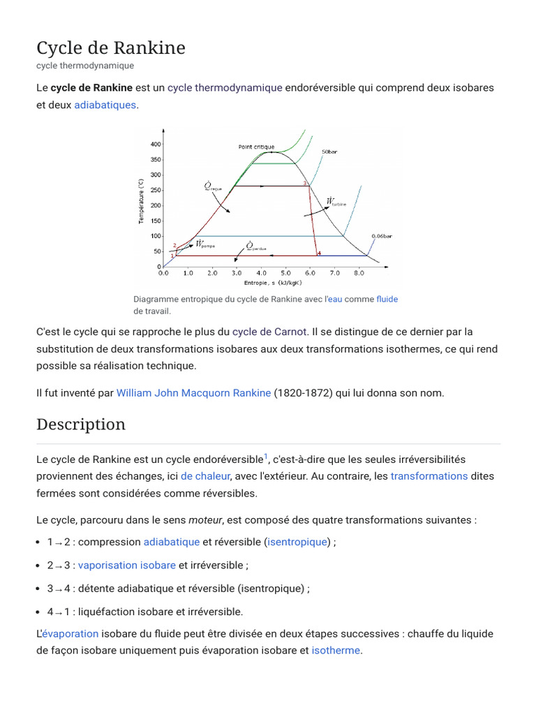 Cycle de Rankine - Wikipédia | PDF | Thermodynamique | Mécanique des ...