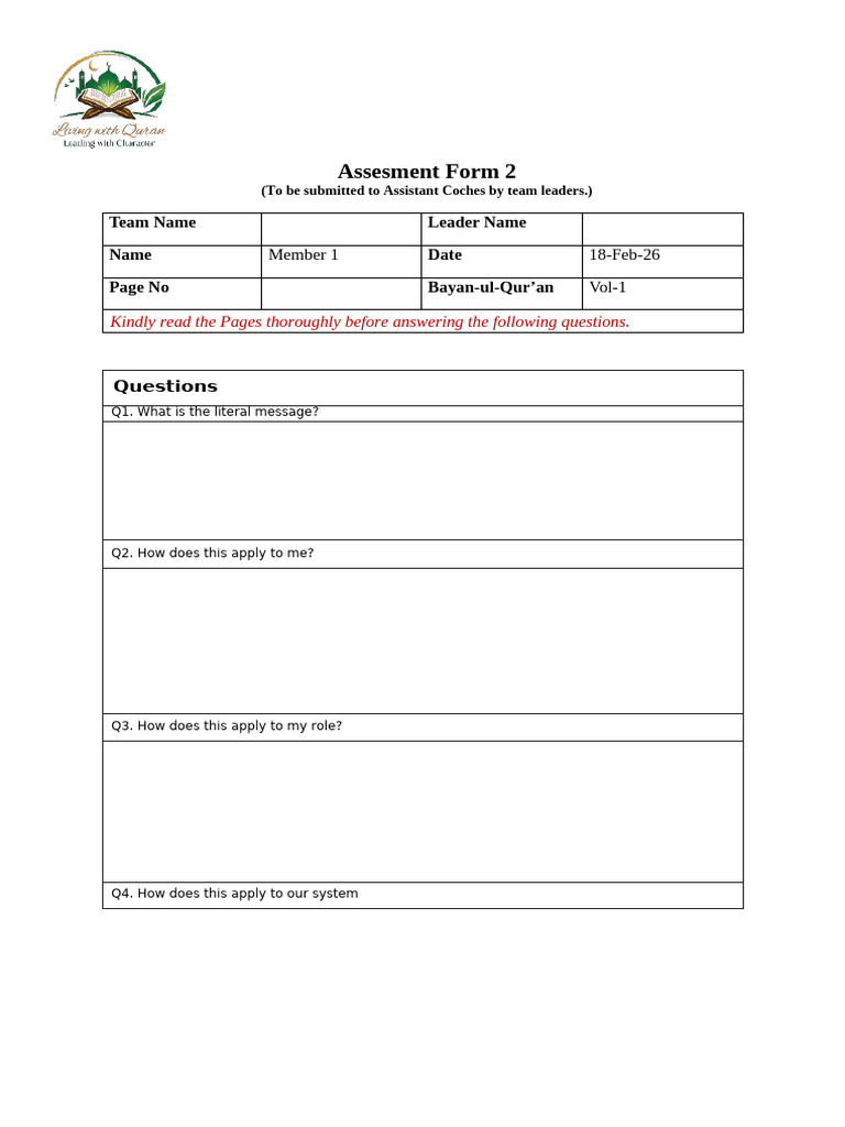 Team Leader Assignment Format | PDF