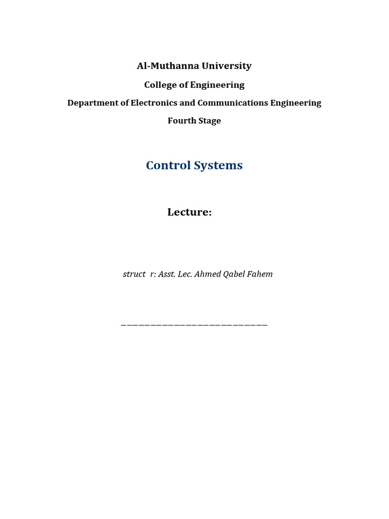 CSys Lec 5 | PDF | Steady State | System
