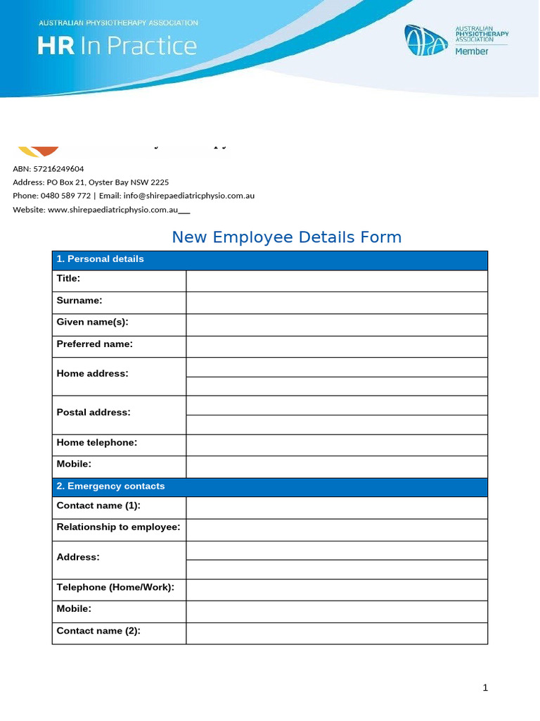 New Employee Details Form | PDF