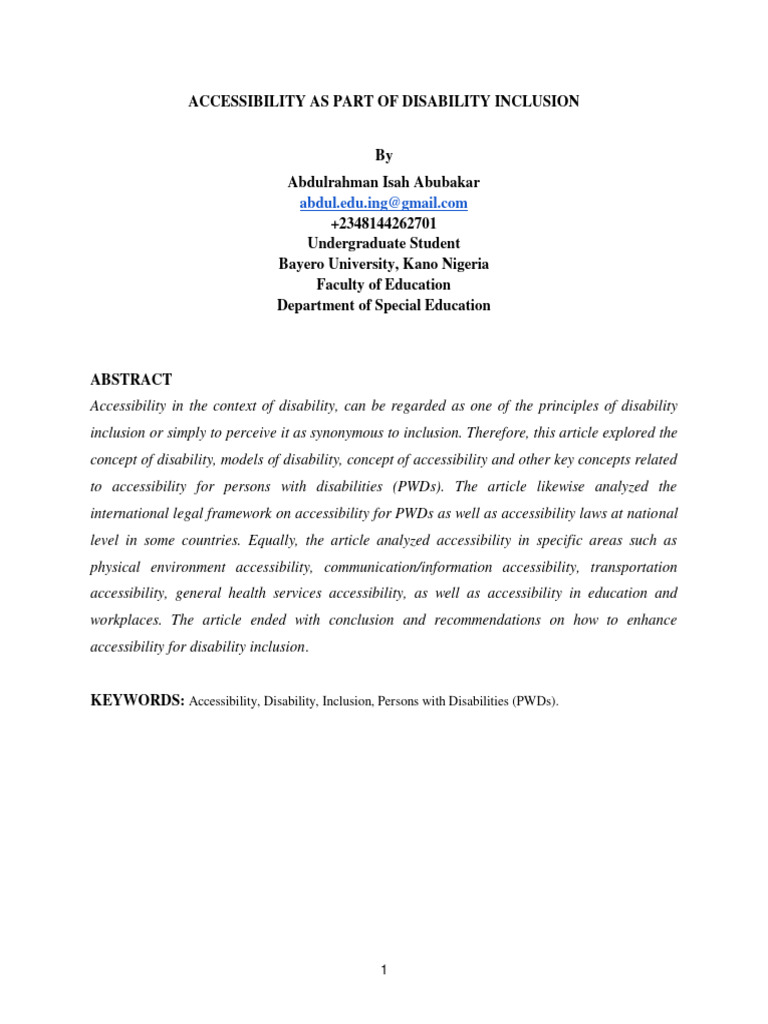 Accessibility As Part of Disability Inclusion | PDF