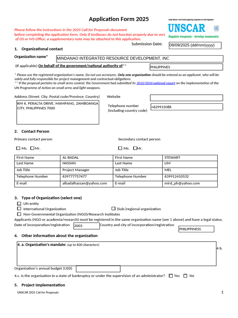 UNSCAR 2025 Application Form 1 | PDF | Violence | Sustainability