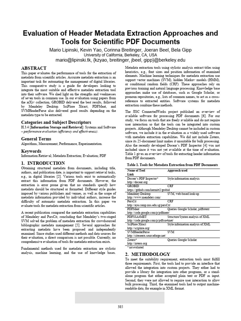 Evaluation of Header Metadata Extraction Approaches | PDF | Metadata ...