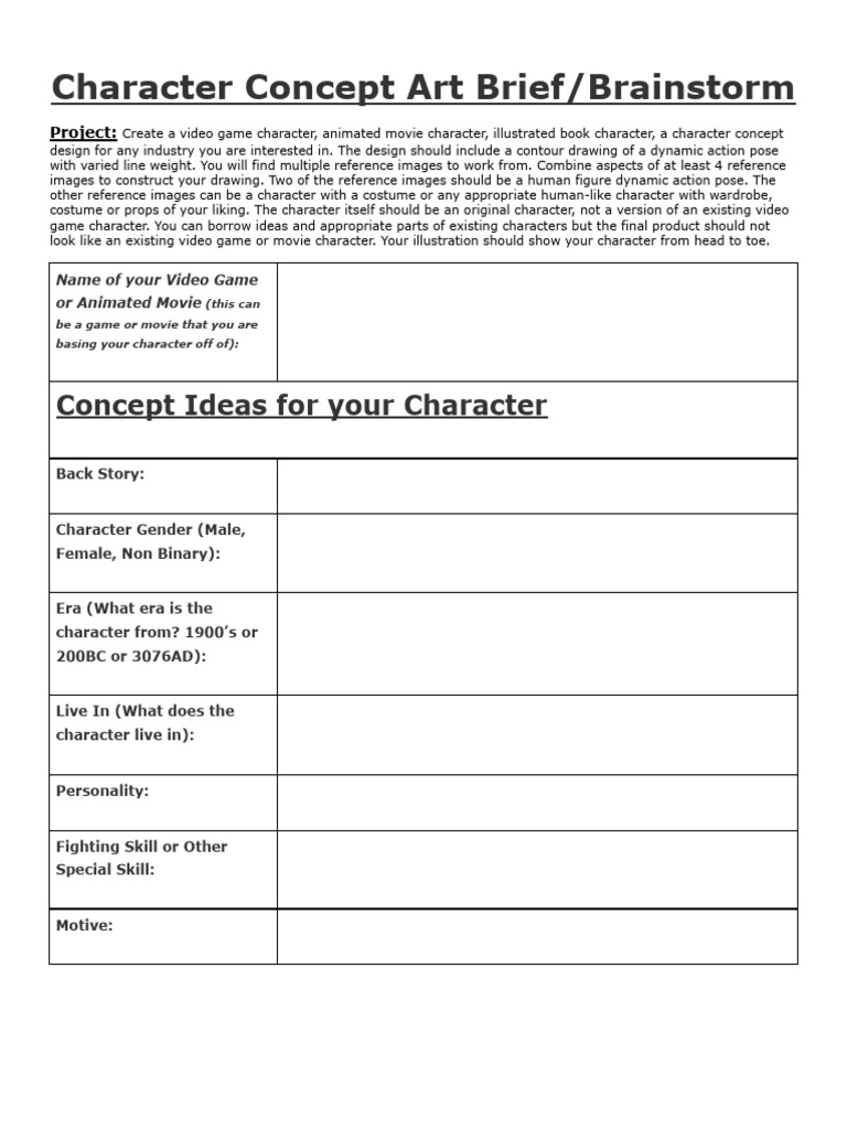Character Concept Art Brief | PDF