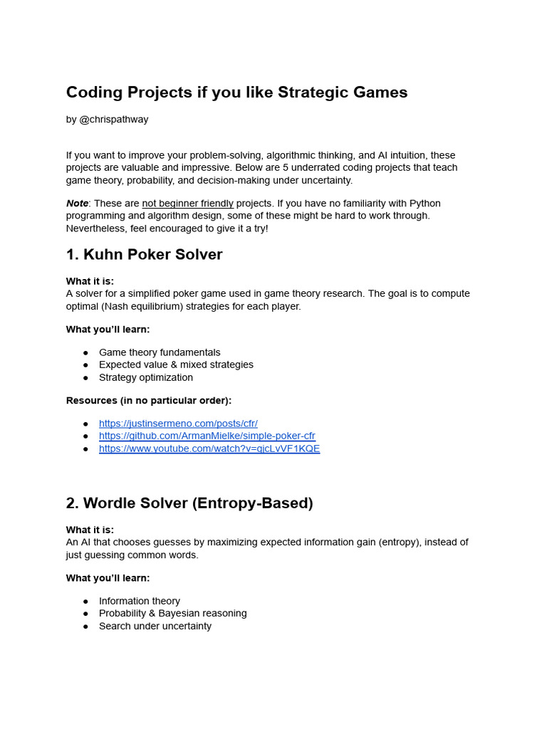 Strategic Coding Projects | PDF | Game Theory | Artificial Intelligence