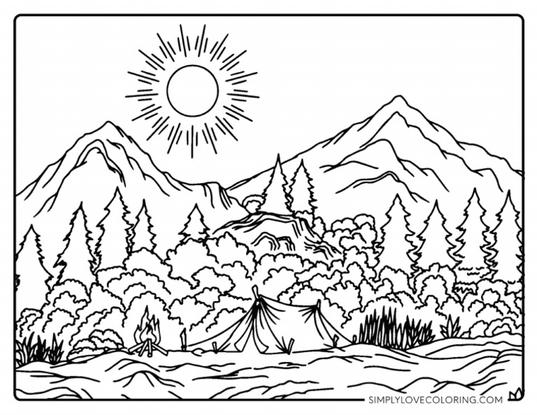 Sun Above Beautiful Mountains Nature Coloring Pages | PDF