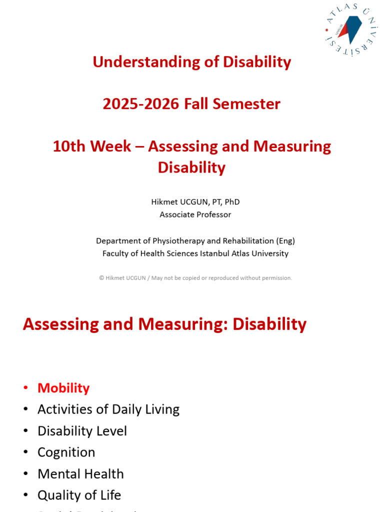 10th Week Assessing and Measuring Disability | PDF | Disability | Chair
