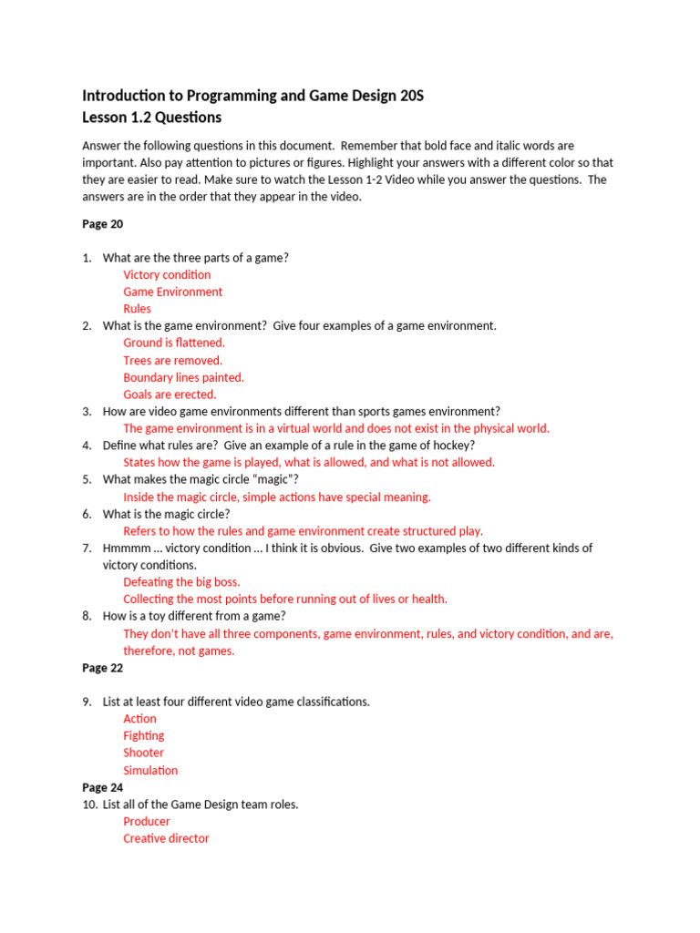 Lesson1 2 Questions | PDF