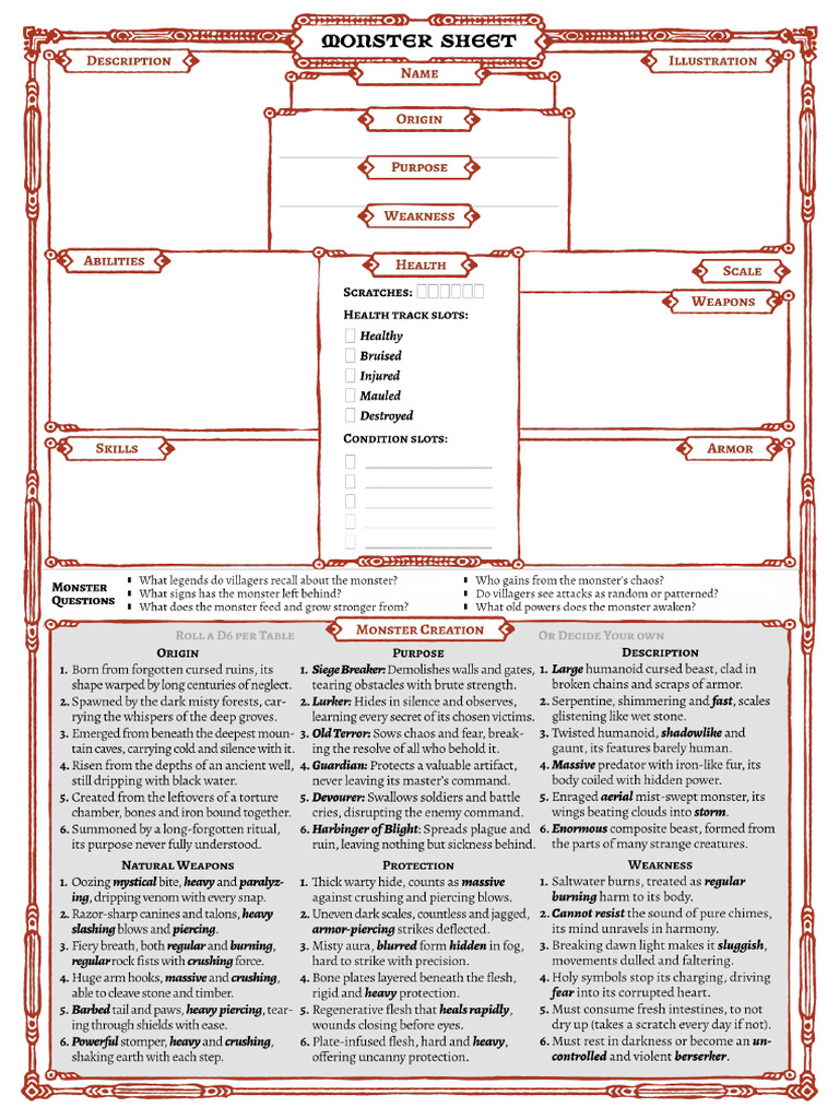 WFGF One-Page Monster Sheet A4 1.1 | PDF