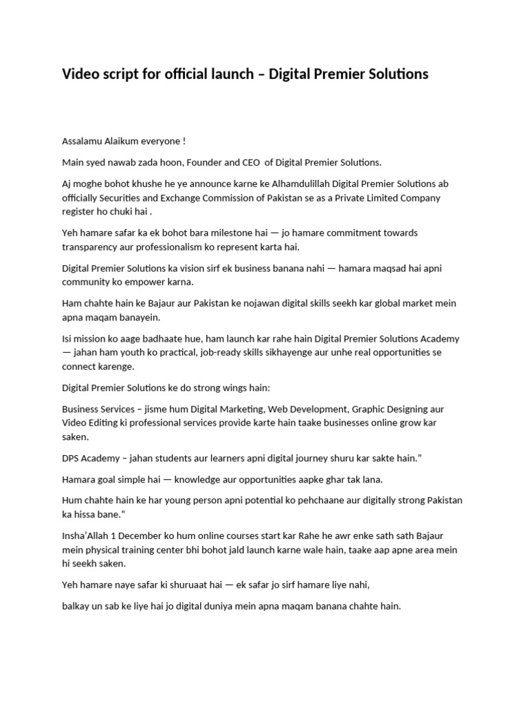 Video Script For Official Launch | PDF