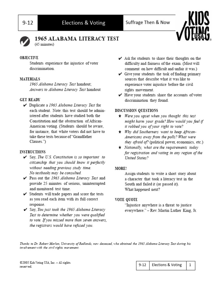 1965 Alabama Literacy Test | PDF | Presidents Of The United States ...