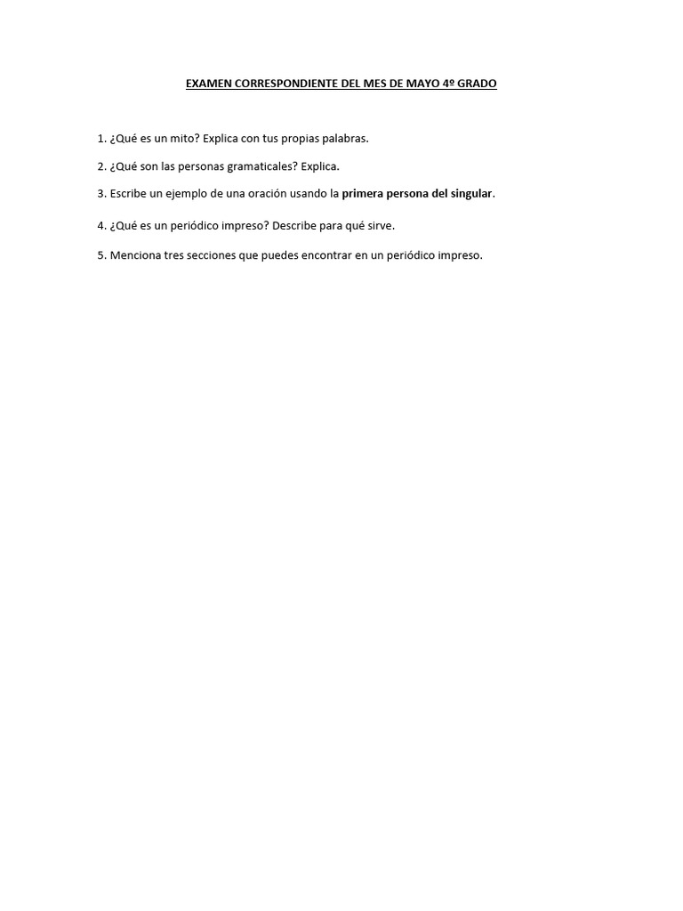 Examen Correspondiente Del Mes de Mayo 4º Grado | PDF