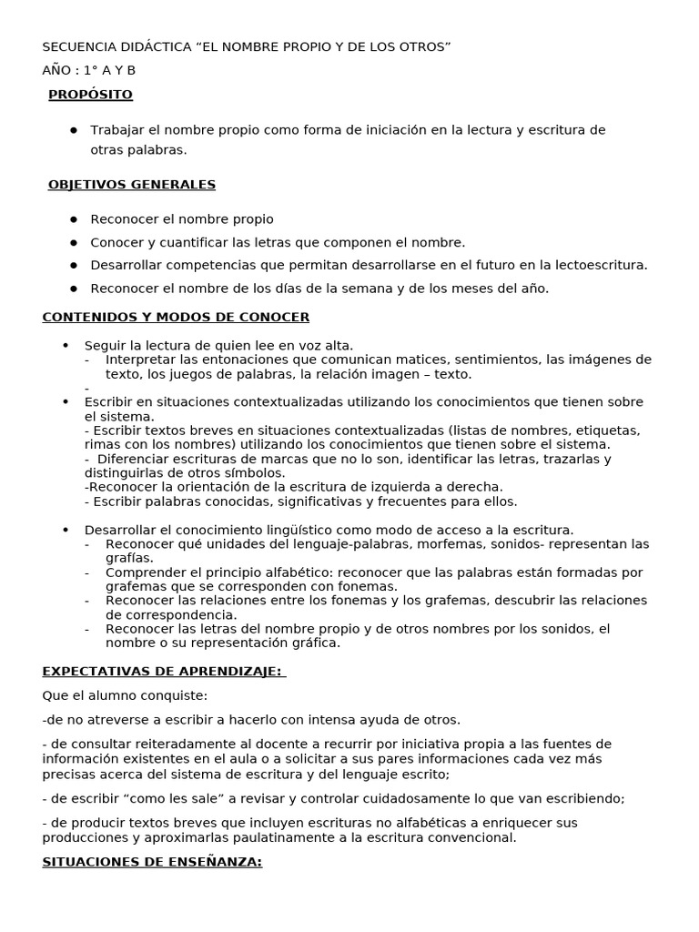 Secuencia 1 El Nombre Propio | PDF | Escritura