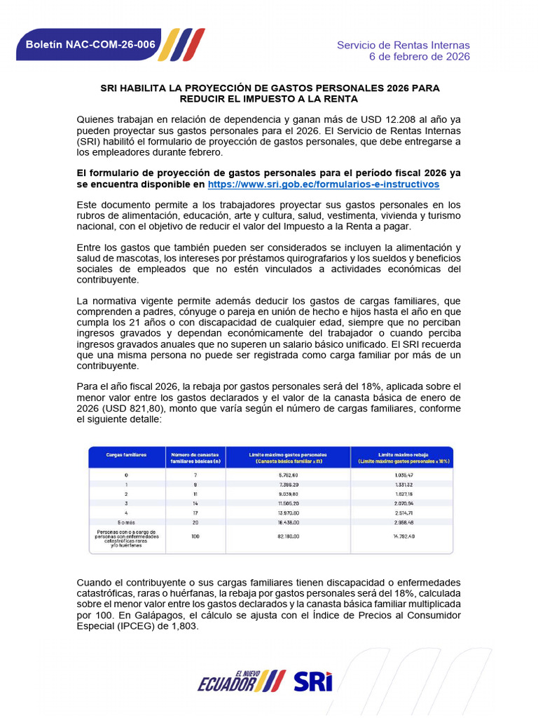 Boletín 006 - Sri Habilita La Proyección de Gastos Personales 2026 para ...