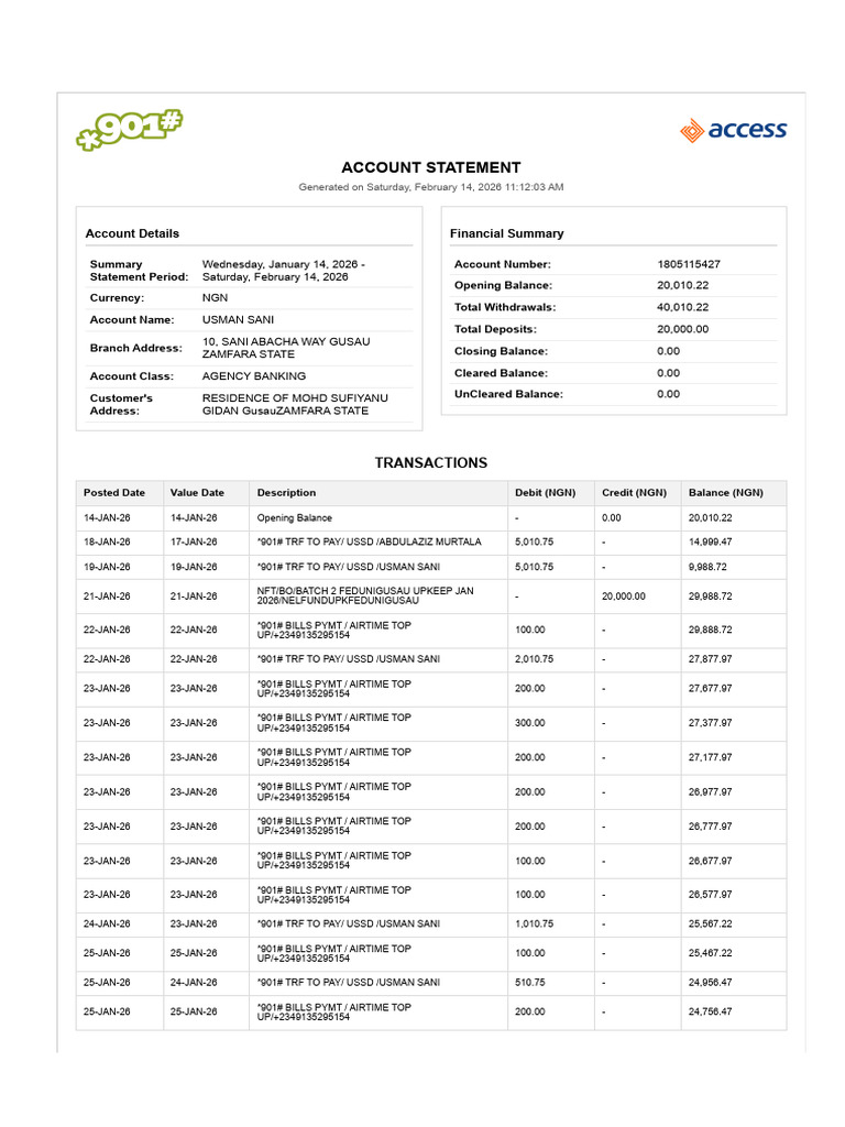 Statement 1805115427 20260214111250 | PDF | Banking Technology ...