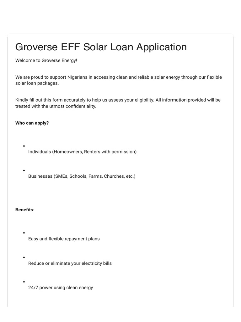 Groverse EFF Solar Loan Application | PDF | Refrigerator | Sustainable ...