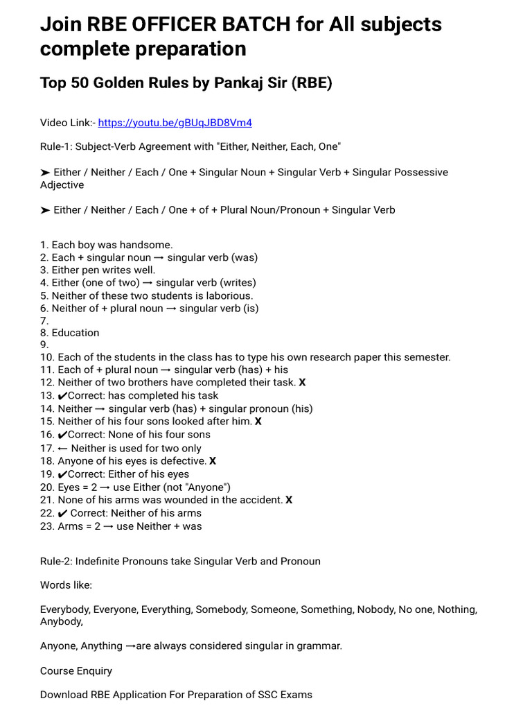 50 Golden Rules Printable - RBE PDF | PDF | Grammatical Number | Plural