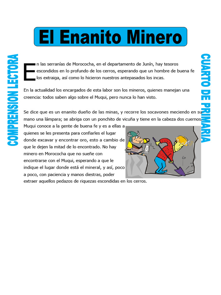 Ficha El Enanito Minero para Cuarto de Primaria PDF | PDF | Minería