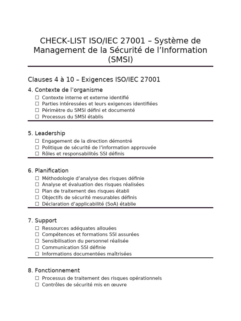 Checklist Iso Iec 270001 - Smsi | PDF