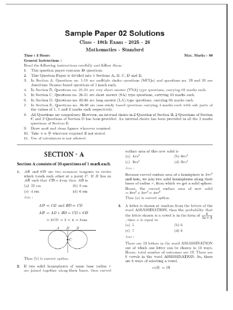 Maths Sample Paper 2 | PDF