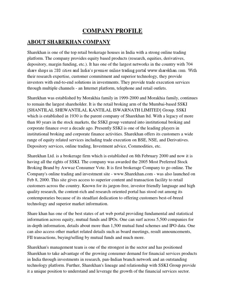 Company Profile Sharekhan | PDF | Stock Market | Stocks