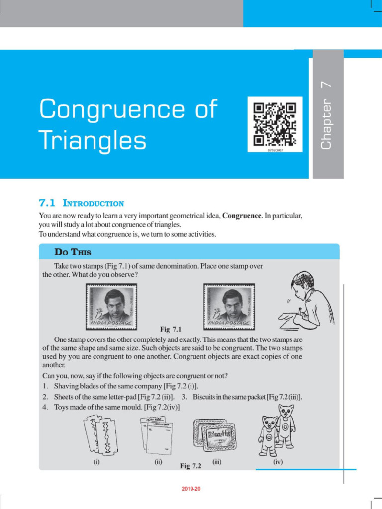 NCERT Book Class 7 Mathematics Chapter 7 Congruence of Triangles | PDF