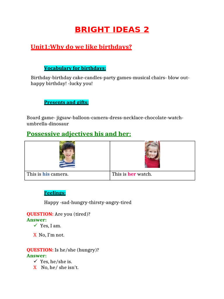 Bright Ideas 2 Unit 1 Summary | PDF
