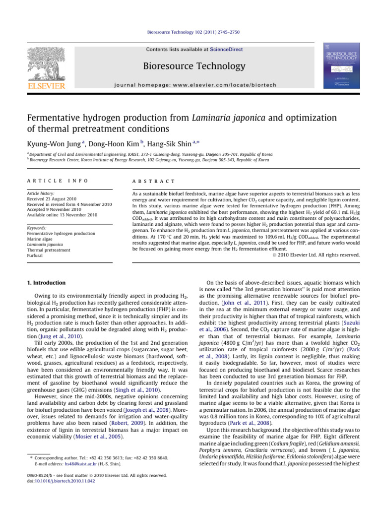 Jung Et Al 2011 - Bioresource Technology | PDF | Biofuel | Anaerobic ...