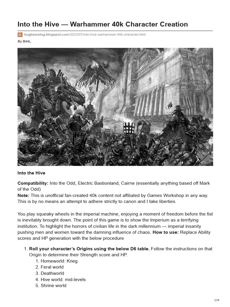 Into The Hive Warhammer 40k Character Creation | PDF