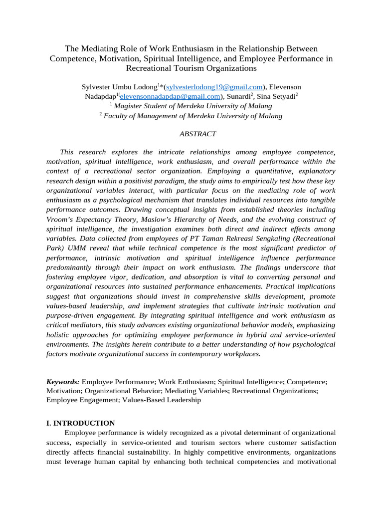 The Mediating Role of Work Enthusiasm in The Relationship Between ...