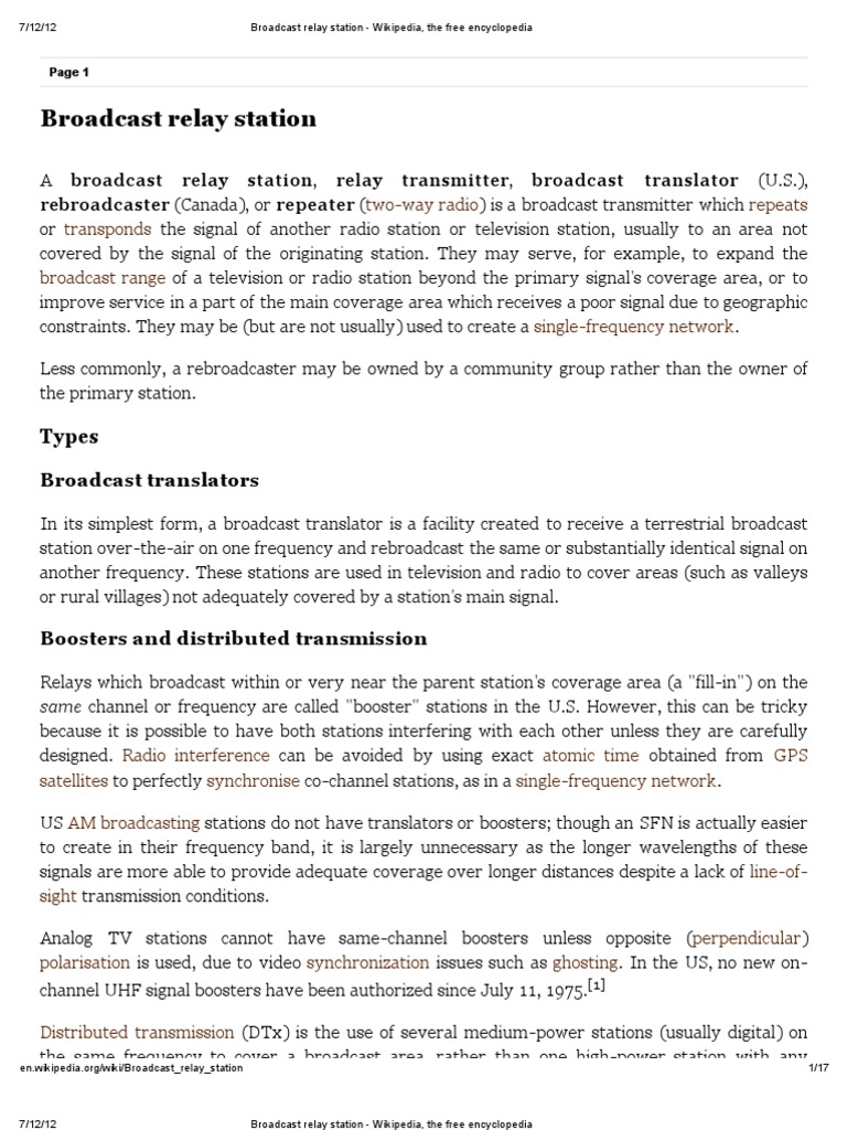 Broadcast Relay Station Wikipedia, The Free Encyclopedia PDF