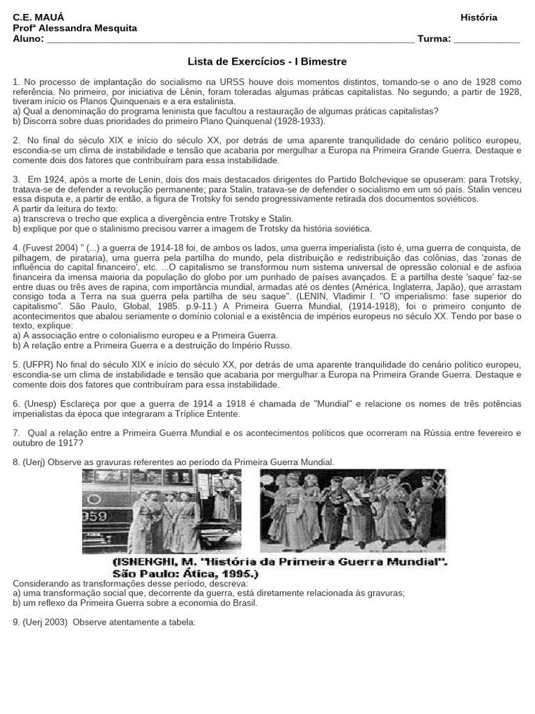 Lista de Exercícios para Avaliação - NEJA III | PDF | Os Estados Unidos ...