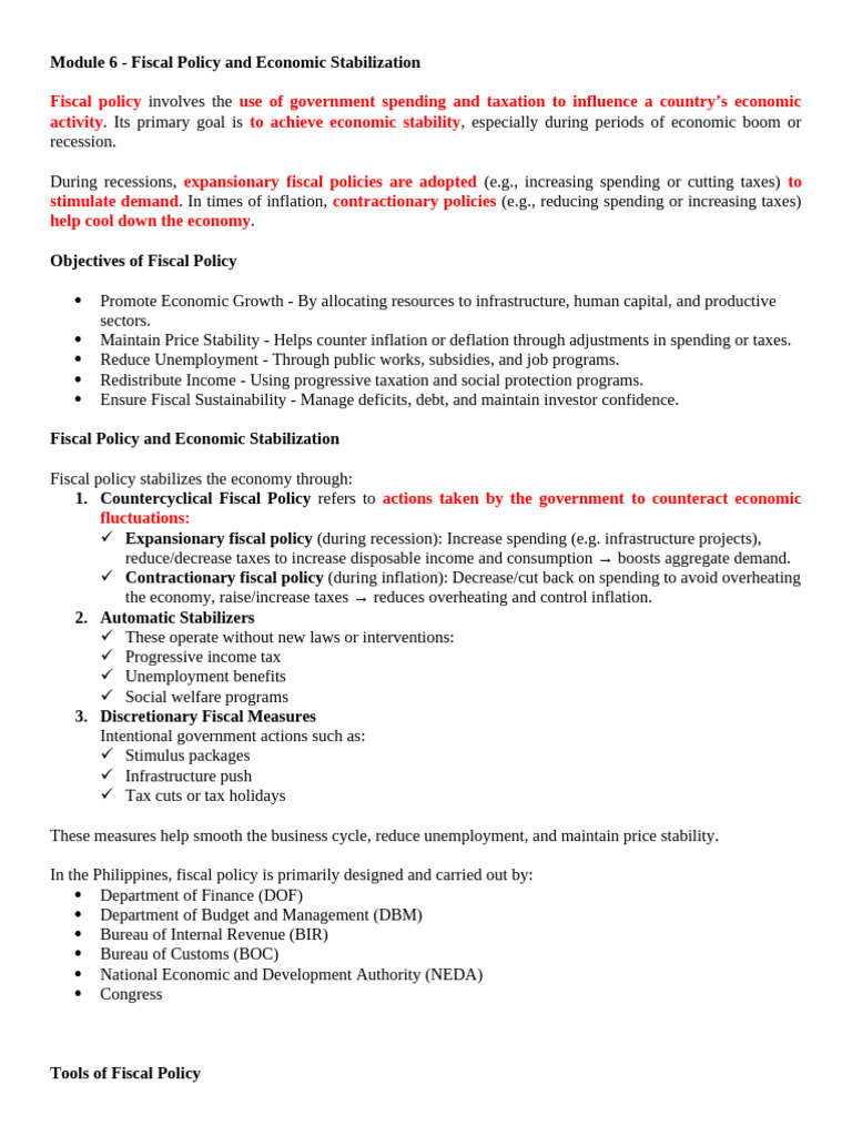 Module 6 Fiscal Policy and Economic Stabilization | PDF | Fiscal Policy ...