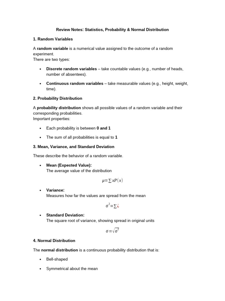 Review Notes Normal Distribution | PDF