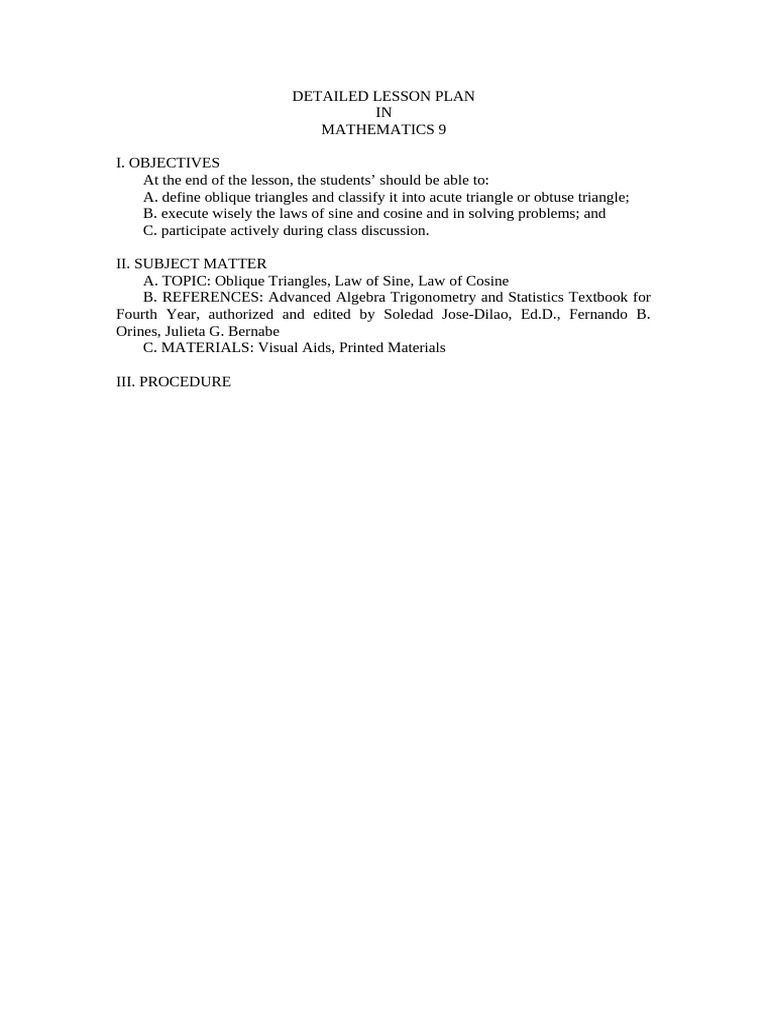 Detailed Lesson Plan in Math | PDF | Triangle | Angle