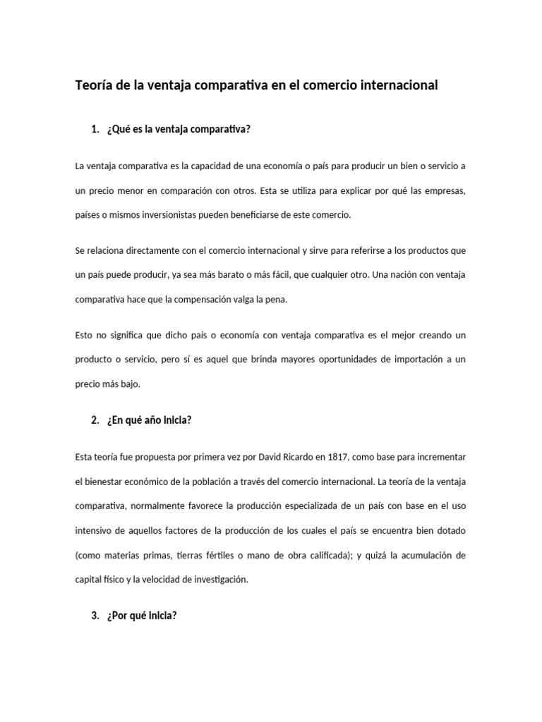 Teoría de La Ventaja Comparativa en El Comercio Internacional | PDF ...