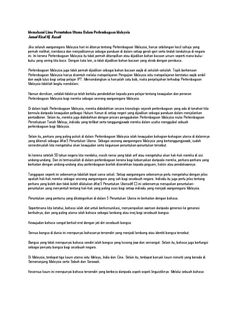 Lima Peruntukan Utama Dalam Perlembagaan Malaysia  PDF