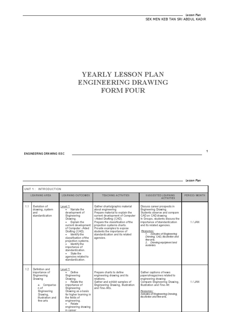 Engineering Drawing Lesson Plan for Form Four | PDF | Tangent | Rectangle