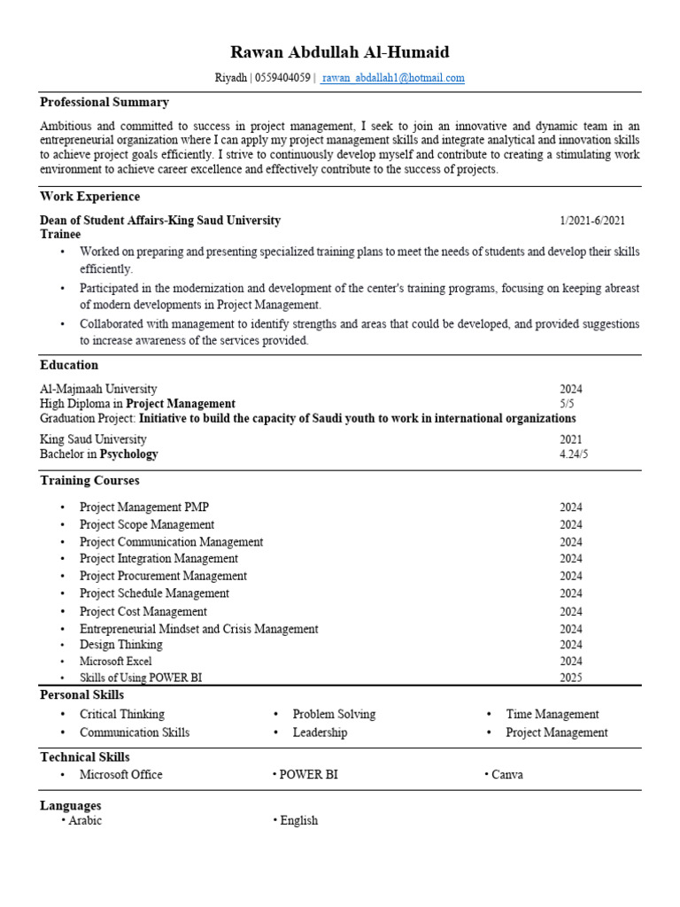 Rawan Abdullah Al-Humaid | PDF | Project Management | Cognition