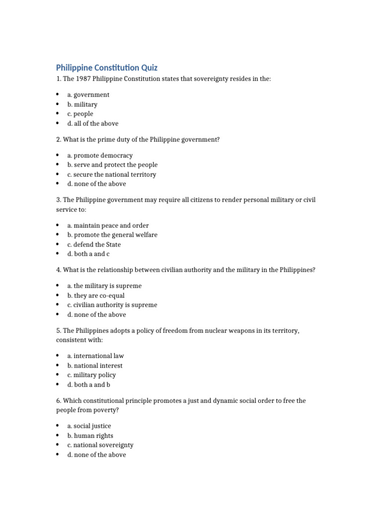 Philippine Constitution Quiz Complete | PDF | Presidents Of The United ...