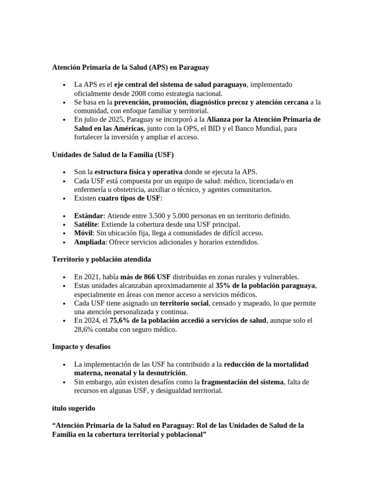 Plan de Trabajo de APS y USF | PDF | Cuidado de la salud | Salud pública