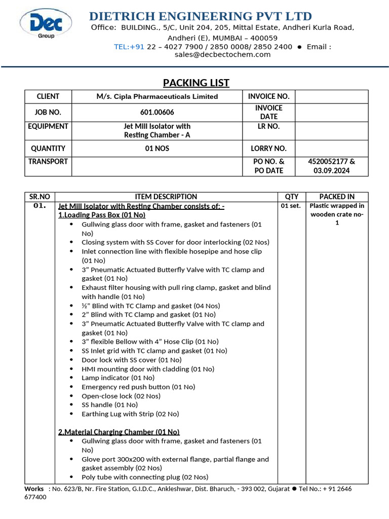 Paking List 601.00606-A | PDF | Valve | Mechanical Engineering