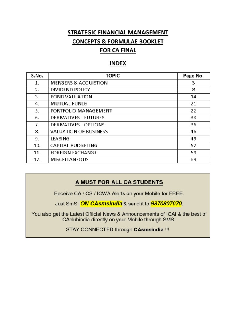 SFM Concepts and Formulas for CA Final | PDF | Bond Duration | Bonds ...