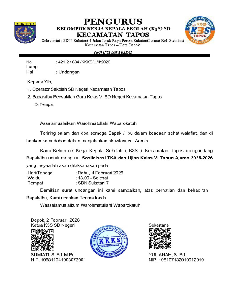 Undangan Raker Ops & GR Kls 6 Kec Tapos Tahun 2026 | PDF