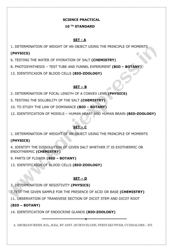 10 TH Science Practical EM Set | PDF