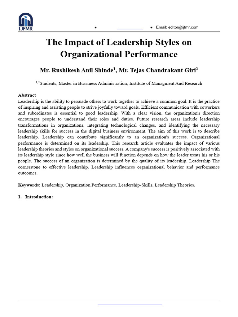 The Impact of Leadership Styles On Organizational Performance | PDF ...